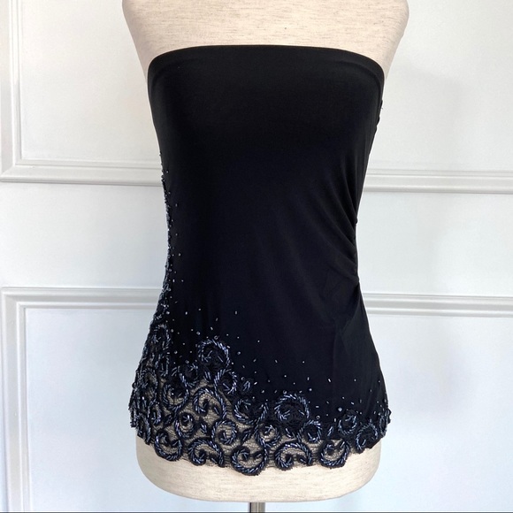 Amanda Adams Couture Black Strapless Hand Beaded Top Embroidered Lace Sz S NWOT - Picture 6 of 10